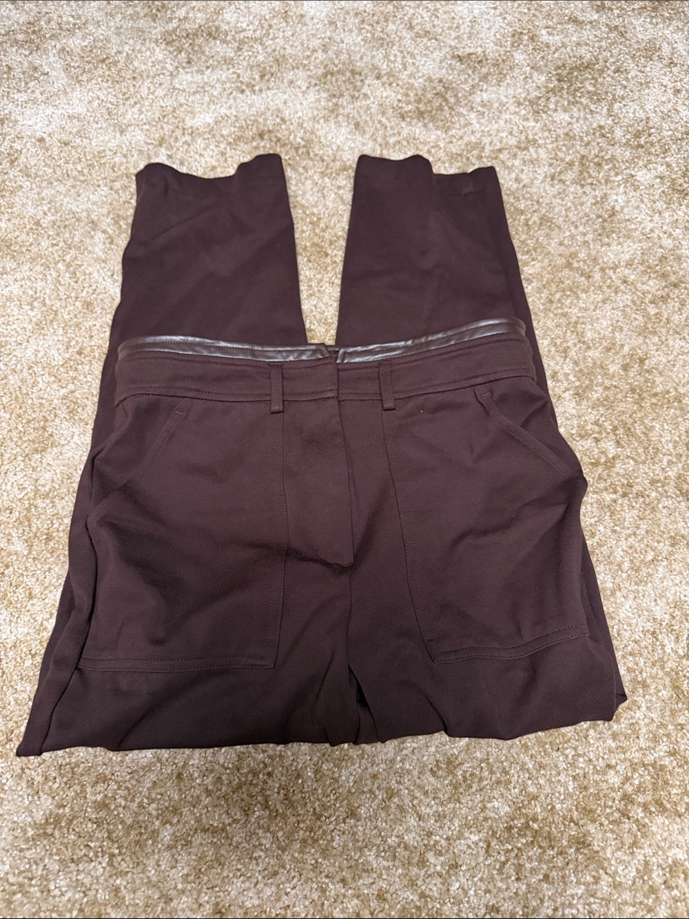 Zac & Rachel Chocolate Brown Women's Dress Pants with Faux Leather Waistband